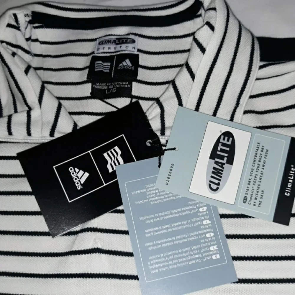 NWT Adidas Golf Climalite‎ Striped Zip Neck Shirt L